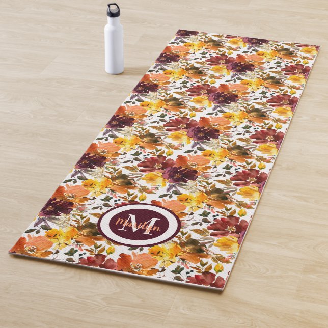 Autumn Colours Watercolor Flowers Floral Yoga Mat (In Situ)