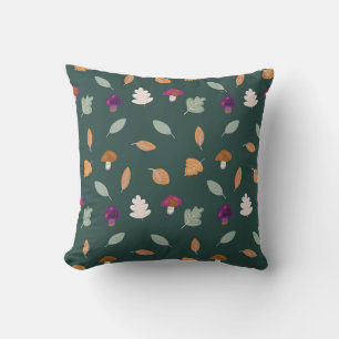 Autumn Colours with Leaves and Mushrooms Pattern Cushion