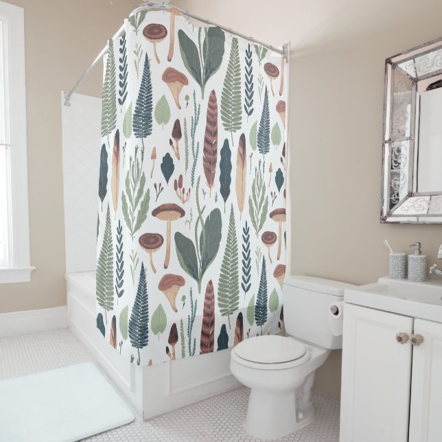 Autumn colours woodland foliage pattern shower curtain (In Situ)