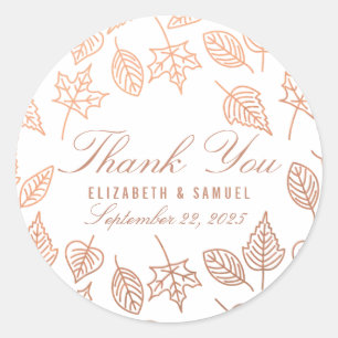 Autumn Copper Leaves Thank You Favour Sticker