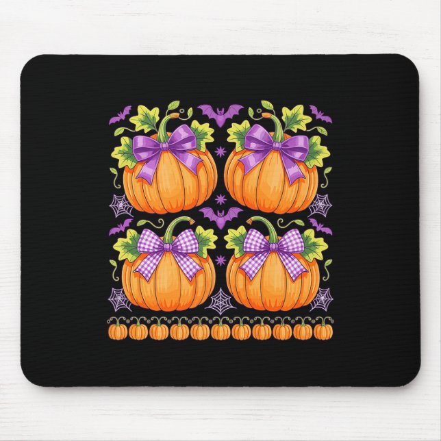 Autumn Coquette Bow Halloween Pumpkins Premium  Mouse Mat (Front)