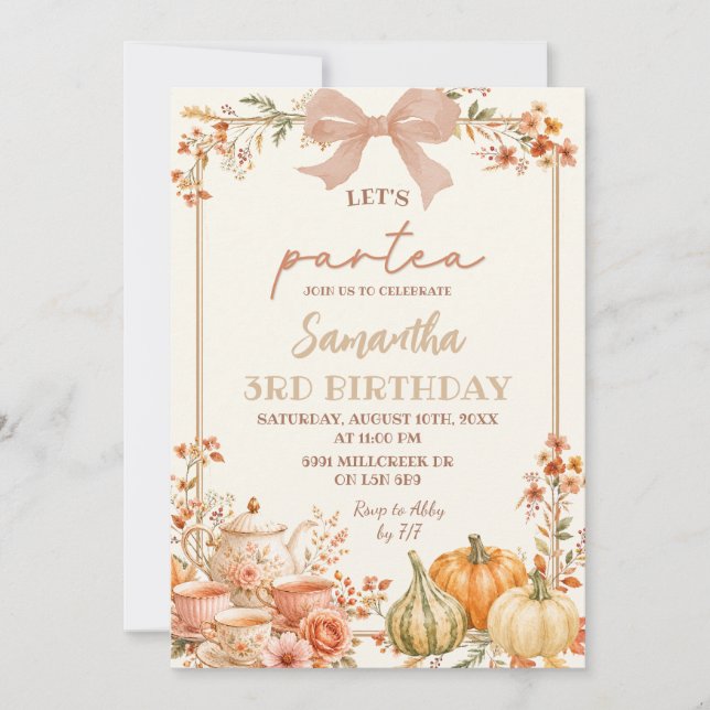 Autumn Coquette Let's ParTea Birthday Invitation (Front)