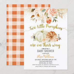 Autumn Coral Florals Pumpkin  Invitation