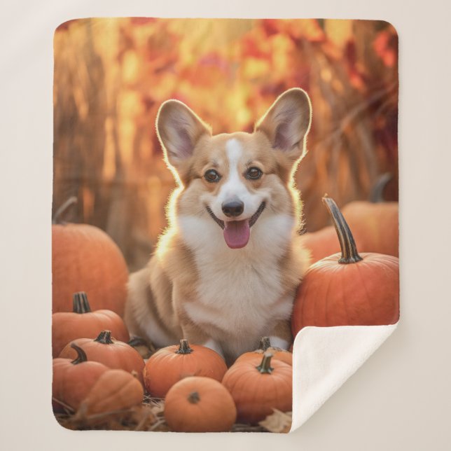Autumn Corgi Sherpa Blanket (Front)