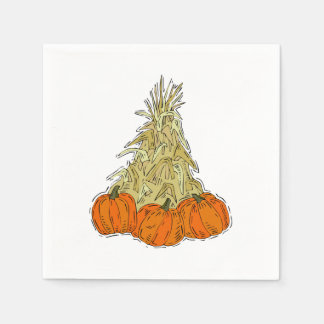 Autumn Cornstalks Pumpkins Napkin