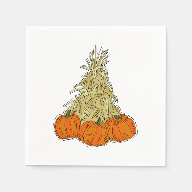 Autumn Cornstalks Pumpkins Napkin (Front)