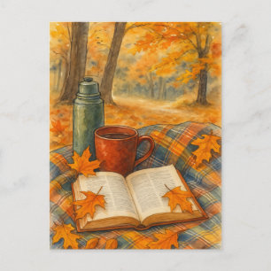 Autumn Cosy Fall Book and Coffee Postcard