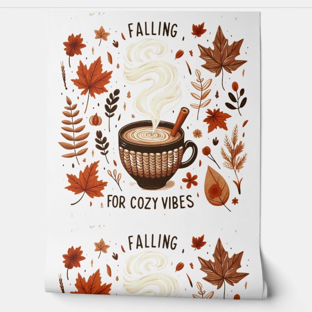 Autumn Cosy Fall Leaves & Pumpkin Spice Pattern Wallpaper (Unrolling)