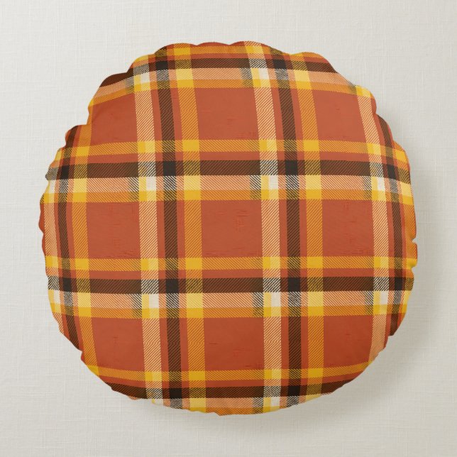 Autumn Cosy Plaid | Fall Warmth & Comfort Bedding Round Cushion (Front)