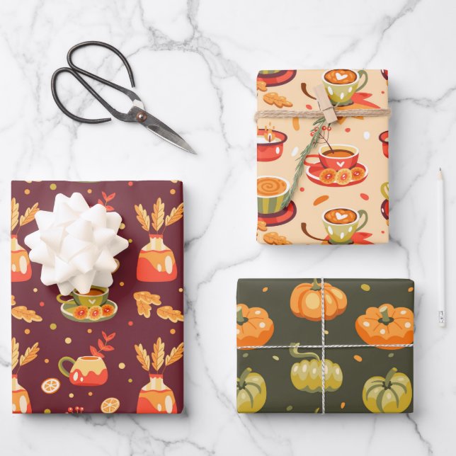 Autumn Cosy Pumpkin Spice  Wrapping Paper Sheet (Front)