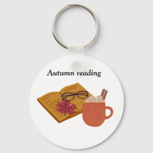 Autumn Cosy Vibes – Hot Cocoa, Book & Fall Leaves  Key Ring
