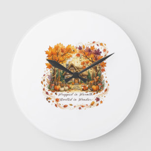 Autumn Cottage core Watercolour Large Clock