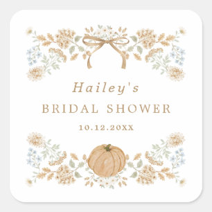 Autumn Cottage Pumpkin Bridal Shower Square Sticker