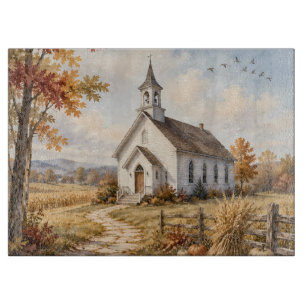 Autumn Country Church Watercolor Landscape Cutting Board
