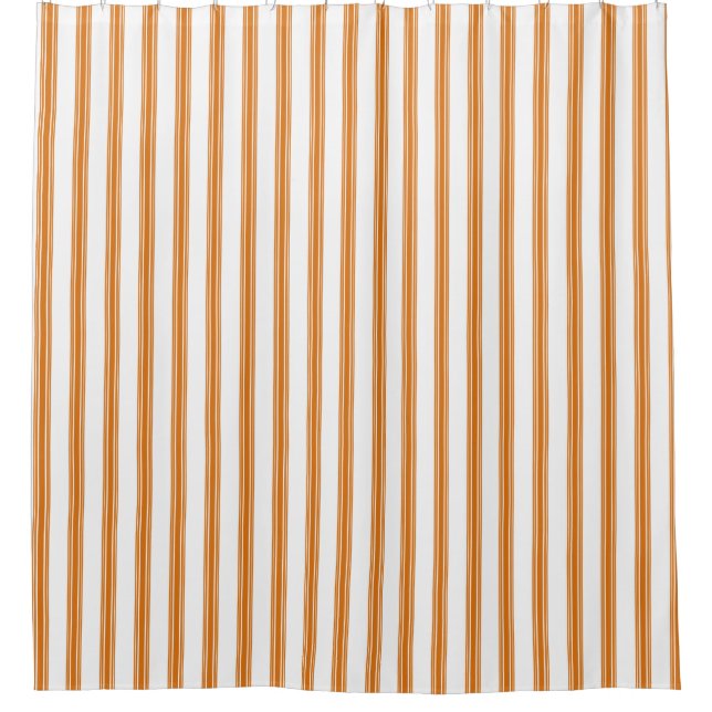 Autumn Country Farmhouse Orange Ticking Stripe Shower Curtain (Front)