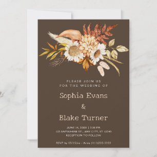 Autumn Country Floral Botanical Cedar Wedding Invitation