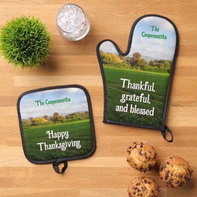 Autumn Countryside - Personalised Oven Mitt & Pot Holder Set (Top Down)