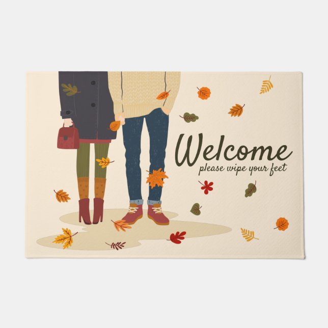 Autumn Couple Fall Leaves Welcome Doormat (Front)