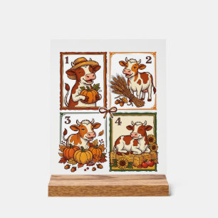 Autumn Cow Quartet Vintage Patchwork Farm Shirt Acrylic Sign