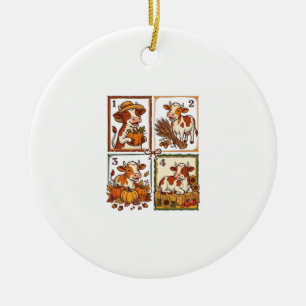 Autumn Cow Quartet Vintage Patchwork Farm Shirt Ceramic Tree Decoration