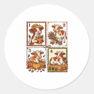 Autumn Cow Quartet Vintage Patchwork Farm Shirt Classic Round Sticker
