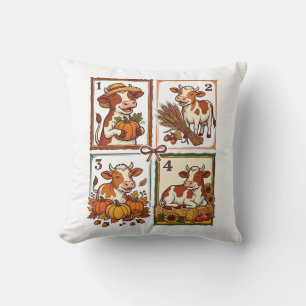 Autumn Cow Quartet Vintage Patchwork Farm Shirt Cushion