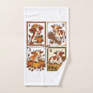 Autumn Cow Quartet Vintage Patchwork Farm Shirt Hand Towel