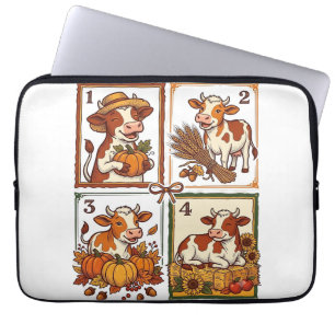 Autumn Cow Quartet Vintage Patchwork Farm Shirt Laptop Sleeve