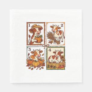Autumn Cow Quartet Vintage Patchwork Farm Shirt Napkin