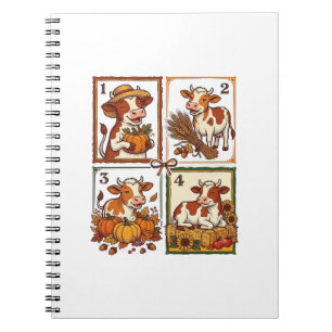 Autumn Cow Quartet Vintage Patchwork Farm Shirt Notebook