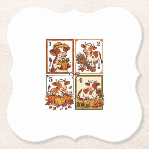 Autumn Cow Quartet Vintage Patchwork Farm Shirt Paper Coaster