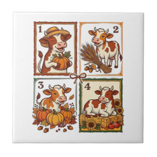 Autumn Cow Quartet Vintage Patchwork Farm Shirt Tile