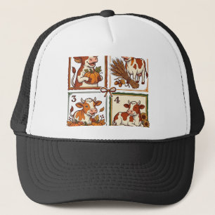 Autumn Cow Quartet Vintage Patchwork Farm Shirt Trucker Hat