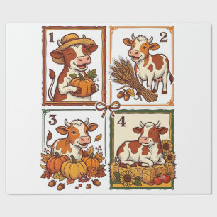 Autumn Cow Quartet Vintage Patchwork Farm Shirt Wrapping Paper