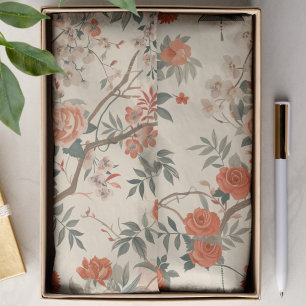 Autumn Cream Orange Floral Chinoiserie Tissue Paper