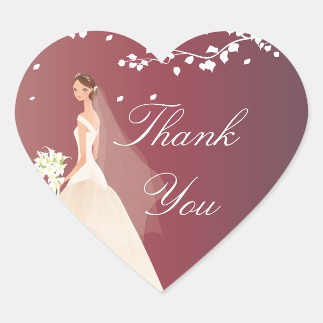 Autumn Crimson Bride Bridal Shower Heart Sticker (Front)