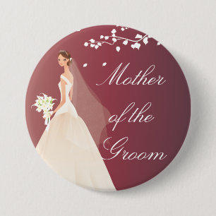 Autumn Crimson Bride MOG Bridal Party  Button
