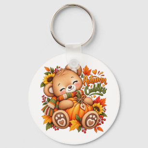 Autumn Cuddles Teddy Bear Pumpkin Fall Baby & Kids Key Ring
