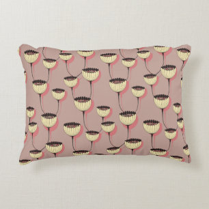 autumn cup flowers seamless pattern in brown and p decorative cushion