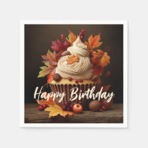 Autumn Cupcake with Colourful Fall Leaves Birthday