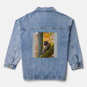 Autumn Curiosity: Monkeys at the Zoo in Fall Denim Jacket