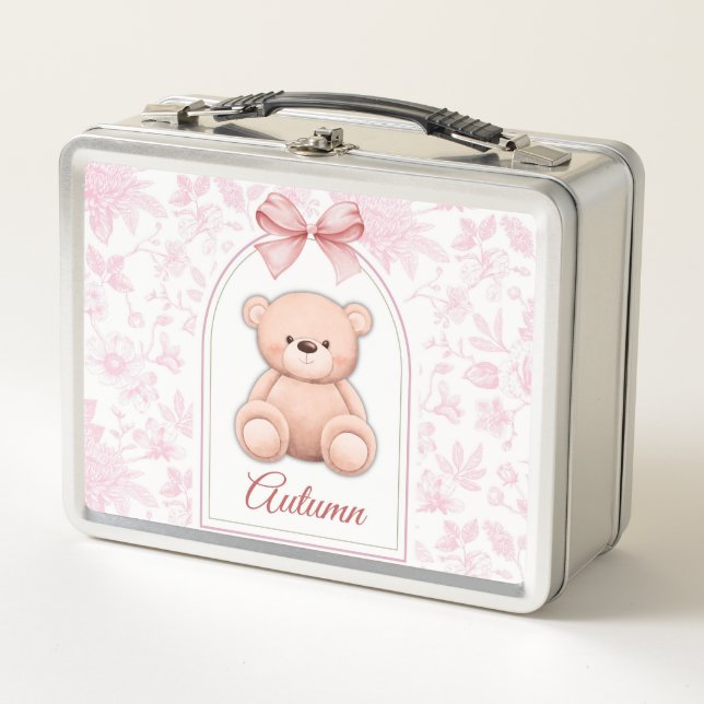 Autumn | Custom Pink Teddy Bear Nursery Design  Metal Lunch Box (Front)