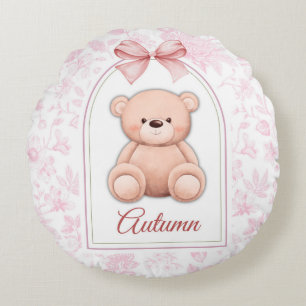 Autumn   Custom Pink Teddy Bear Nursery Design  Round Cushion