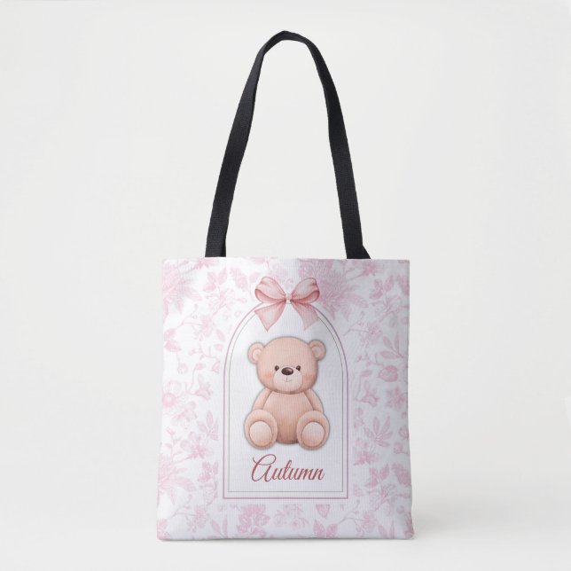 Autumn | Custom Pink Teddy Bear Nursery Design  Tote Bag (Front)