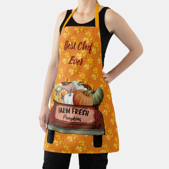 Autumn Customise Pumpkin Gold Leaves Apron (Insitu)