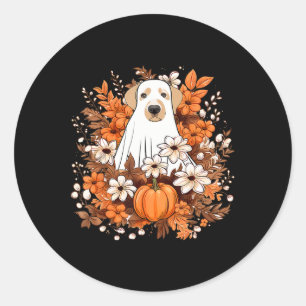 Autumn Cute Dog Ghost With Pumpkin Halloween Fall  Classic Round Sticker