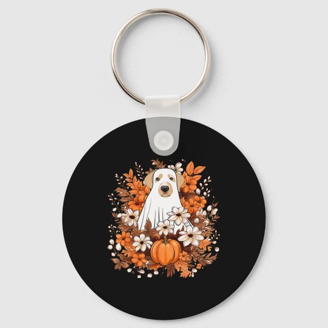 Autumn Cute Dog Ghost With Pumpkin Halloween Fall  Key Ring (Front)