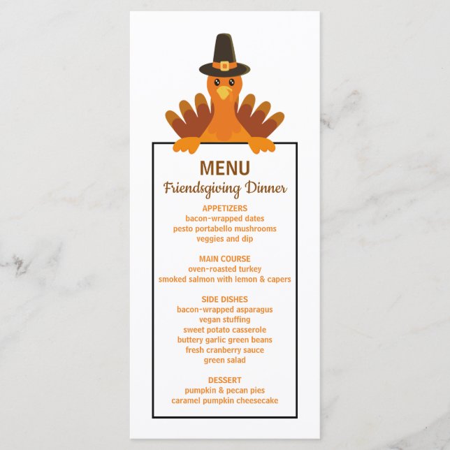 Autumn Cute Farmhouse Turkey Friendsgiving Dinner Menu (Front)
