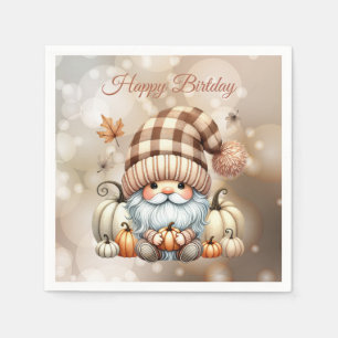 Autumn Cute Gnome Fall Leaves Birthday Napkin