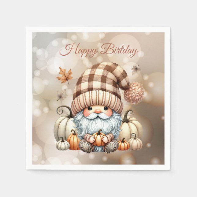 Autumn Cute Gnome Fall Leaves Birthday Napkin (Front)